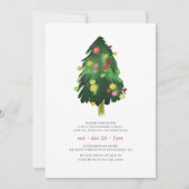 シンプルウォーターカラークリスマスツリーホリデーディナー 招待状 (正面)