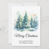 シンプルウォーターカラークリスマスマストツリーメリークリスマス シーズンカード (正面)