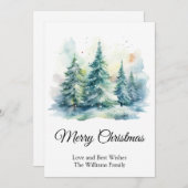 シンプルウォーターカラークリスマスマストツリーメリークリスマス シーズンカード (正面/裏面)