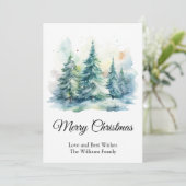 シンプルウォーターカラークリスマスマストツリーメリークリスマス シーズンカード (スタンド正面)