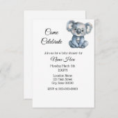 シンプルウォーターカラーコアラベビーシャワー 招待状 (正面/裏面)