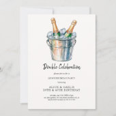 シンプルウォーターカラーシャンパンダブルバースデーパーティー 招待状 (正面)