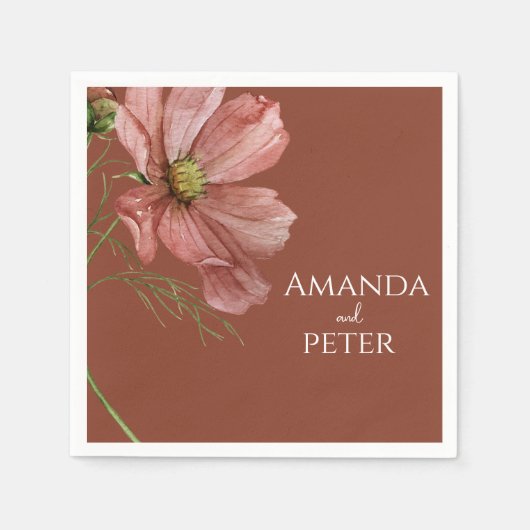 シンプルウォーターカラーテラコッタフローラ結婚ズ スタンダードカクテルナプキン (正面)