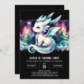 シンプルウォーターカラードラゴン誕生日 招待状 (正面/裏面)