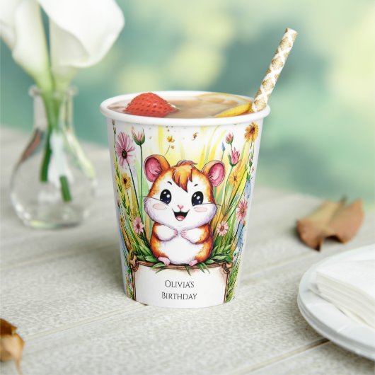 シンプルウォーターカラーハムスター誕生日 紙コップ (インサイチュ)