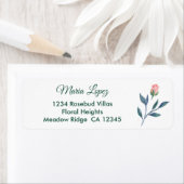 シンプルウォーターカラーピンクローズブド差出人住所 ラベル (インサイチュ)