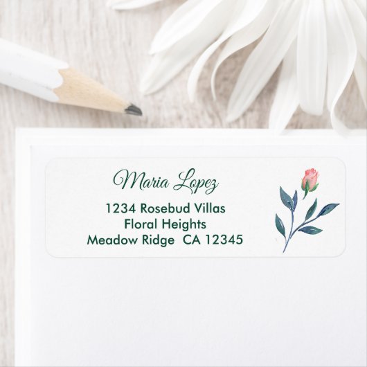 シンプルウォーターカラーピンクローズブド差出人住所 ラベル (インサイチュ)