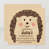 シンプルウォーターカラーヘッジホッグ誕生日パーティー 招待状 (正面/裏面)