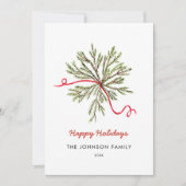 シンプルウォーターカラーホリデー緑と赤い弓 案内状 (正面)