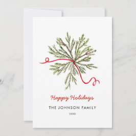 シンプルウォーターカラーホリデー緑と赤い弓 案内状