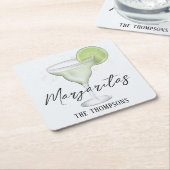 シンプルウォーターカラーマルガリータお洒落カクテル スクエアペーパーコースター (アングル)