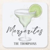 シンプルウォーターカラーマルガリータお洒落カクテル スクエアペーパーコースター (正面)