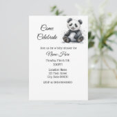 シンプルウォーター色パンダ赤ちゃんシャワー 招待状 (スタンド正面)