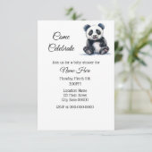 シンプルウォーター色パンダ赤ちゃんシャワー 招待状 (スタンド正面)