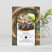 シンプルウォーター色モンスタートラック誕生日 招待状 (スタンド正面)