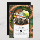 シンプルウォーター色モンスタートラック誕生日 招待状 (正面/裏面)