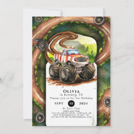 シンプルウォーター色モンスタートラック誕生日 招待状