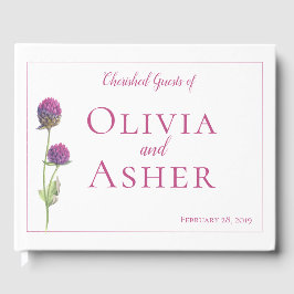 シンプルウオーターカラーアマランスシスルフラワー結婚ズ ゲストブック