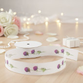 シンプルウオーターカラーアマランスシスルフラワー結婚ズ サテンリボン