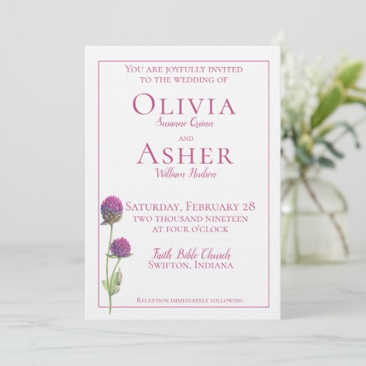 シンプルウオーターカラーアマランスシスルフラワー結婚ズ 招待状 (スタンド正面)