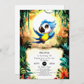 シンプルウオーターカラーオウム誕生日 招待状 (正面/裏面)