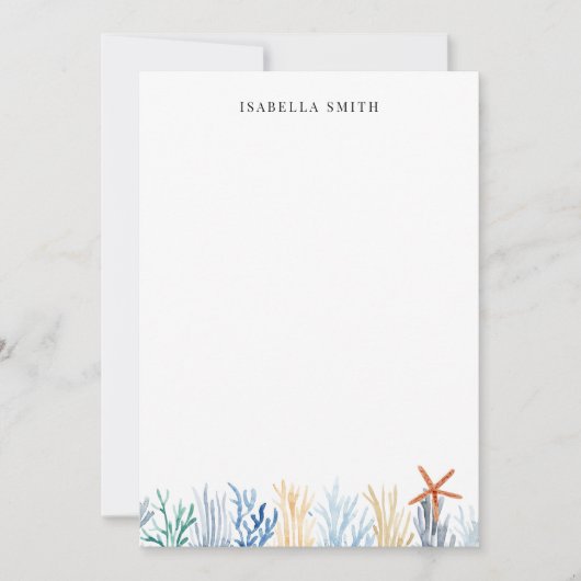 シンプルウオーターカラーコーラルパーソナライズされた ノートカード (正面)
