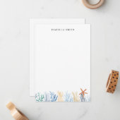 シンプルウオーターカラーコーラルパーソナライズされた ノートカード (正面/裏面インサイチュ)