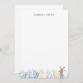 シンプルウオーターカラーコーラルパーソナライズされた ノートカード (正面/裏面)