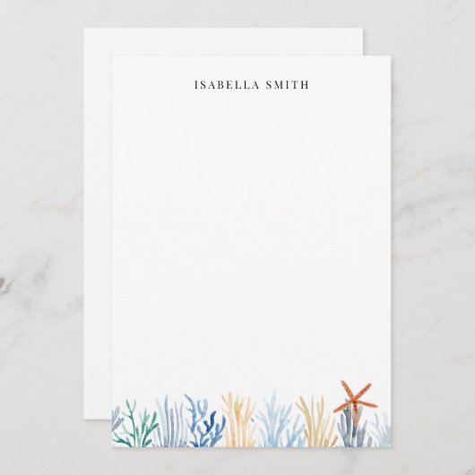 シンプルウオーターカラーコーラルパーソナライズされた ノートカード (正面/裏面)