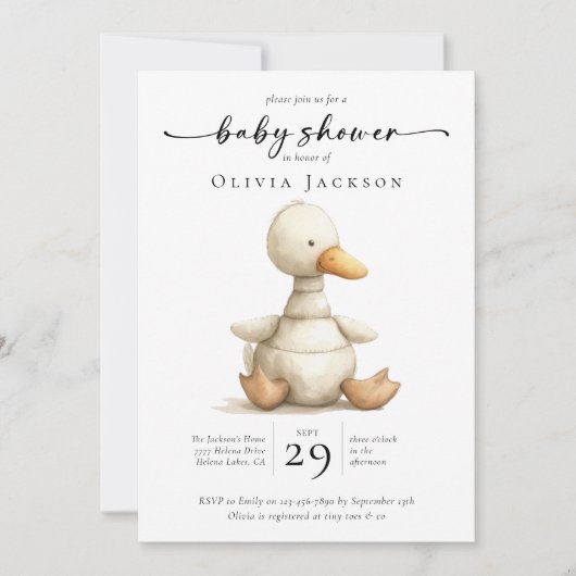 シンプルウオーターカラーファームダックベビーシャワー 招待状 (正面)