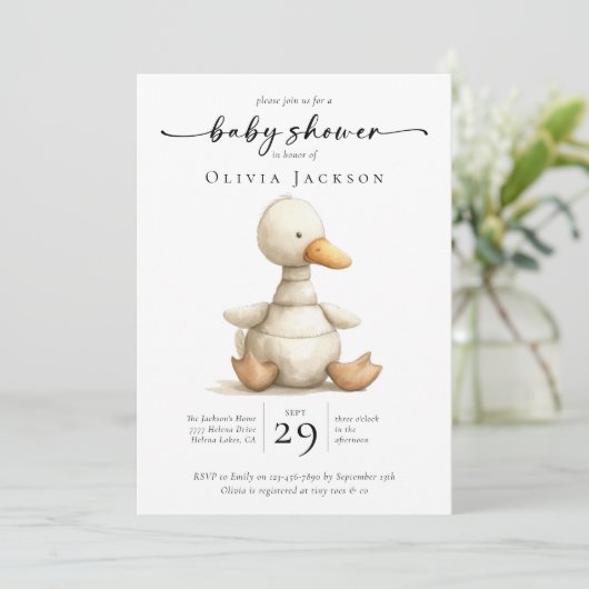 シンプルウオーターカラーファームダックベビーシャワー 招待状 (スタンド正面)