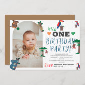 シンプルウッドランドアニマルズファースト誕生日招待状 シーズンカード (正面/裏面)