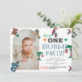 シンプルウッドランドアニマルズファースト誕生日招待状 シーズンカード (スタンド正面)