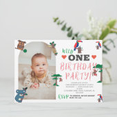 シンプルウッドランドアニマルズファースト誕生日招待状 シーズンカード (スタンド正面)