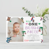シンプルウッドランドアニマルズファースト誕生日招待状 シーズンカード (スタンド正面)