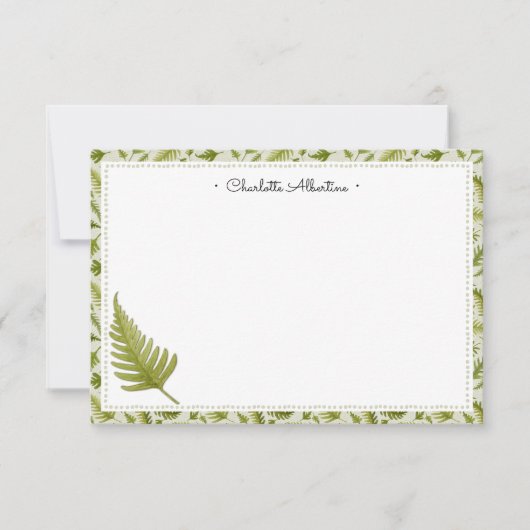 シンプルウッドランドグリーンファーンリーフパーソナライズされた ノートカード (正面)