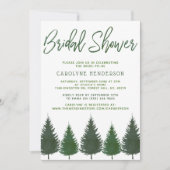 シンプルウッドランドパインツリーズグリーンリーブライダルシャワー 招待状 (正面)