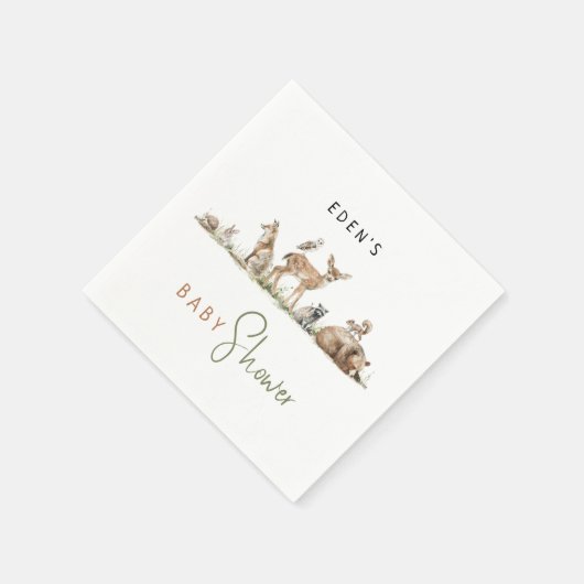 シンプルウッドランドフォレストアニマルズベビーシャワーナプキンス スタンダードカクテルナプキン (角)