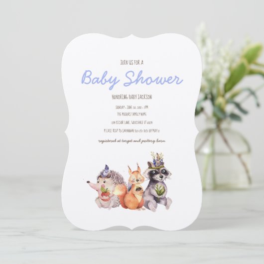 シンプルウッドランド素朴ベイビーシャワー招待状 招待状 (スタンド正面)