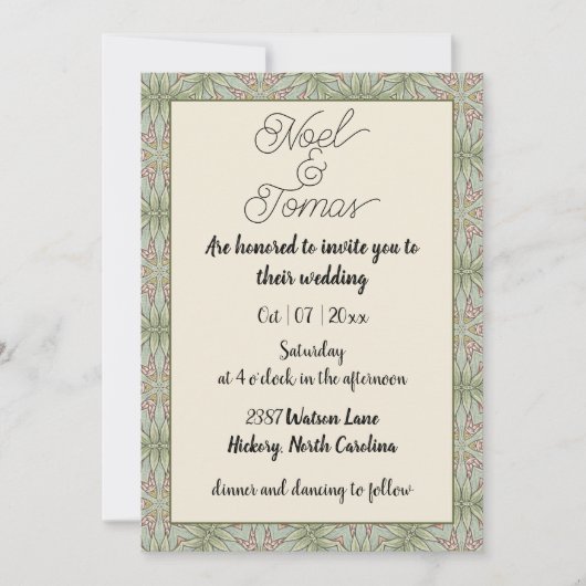 シンプルエスニックスタイルセージ緑カラー 招待状 (正面)