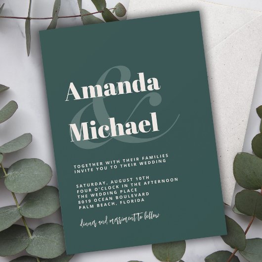 シンプルエメラルドグモダンリーミニマル結婚リスト 招待状