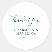 シンプルエメラルドグリーン文字結婚ズ ラウンドシール (正面)