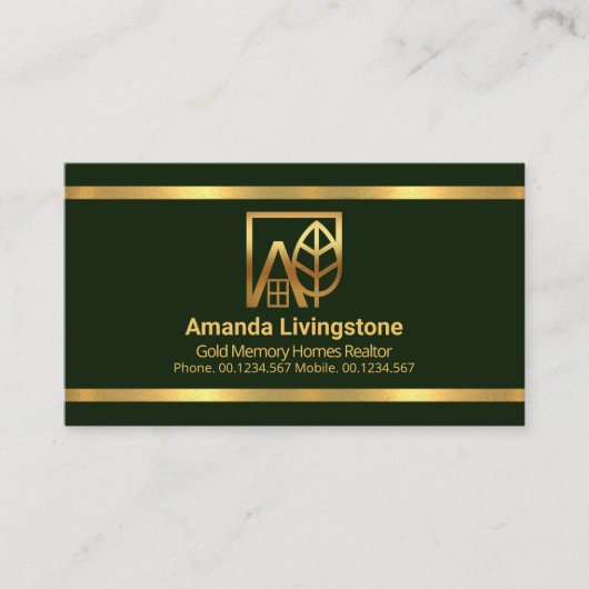シンプルエメラルドグリーン金ゴールド縁ど不動産仲介業者 名刺 (正面)
