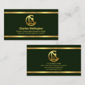シンプルエメラルドグリーン金ゴールド縁ど請負業者 名刺 (正面/裏面)
