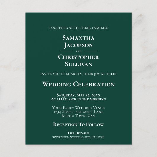 シンプルエメラルドグリーンBUDGET結婚のフォト招待状 (裏面)