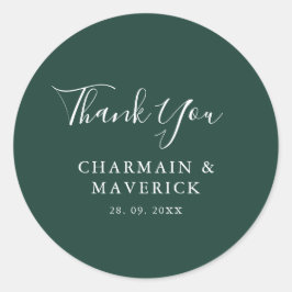 シンプルエメラルド白文字結婚ズ ラウンドシール