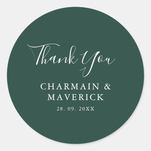 シンプルエメラルド白文字結婚ズ ラウンドシール (正面)