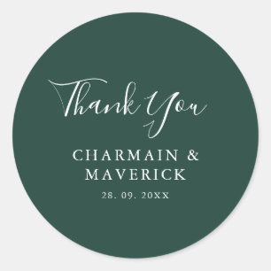 シンプルエメラルド白文字結婚ズ ラウンドシール