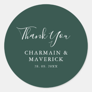 シンプルエメラルド白文字結婚ズ ラウンドシール