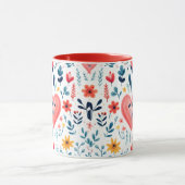 シンプルエリガントレッドフローラとハートバレンタイン マグカップ (中央)